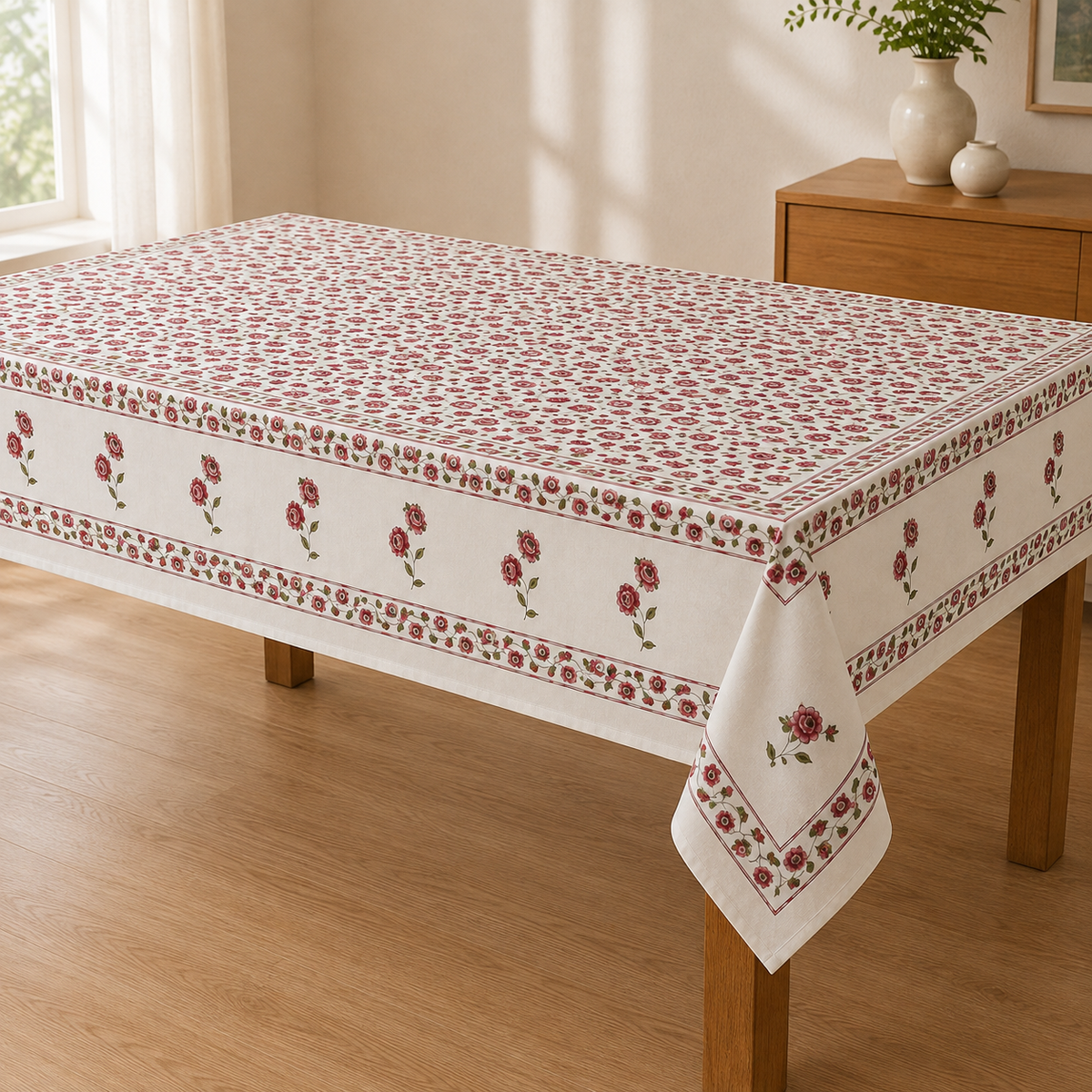 Peonia Red & Beige Cotton Table Cover