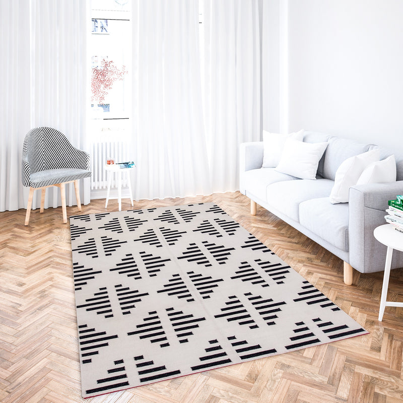 White, Grey & Red Shapes to Lines Rug
