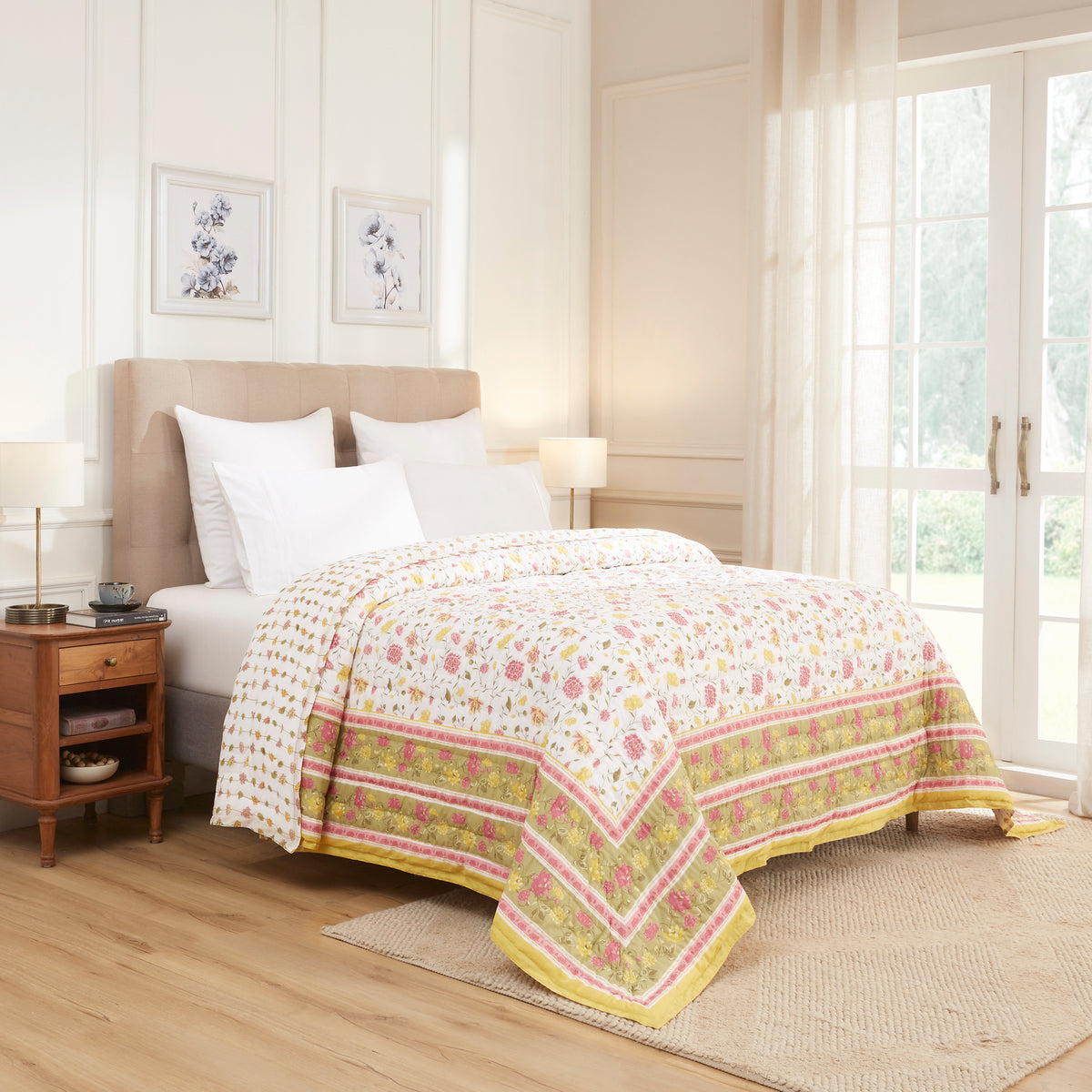 Pond of Lotus Extra Cotton Quilt – Yellow/Green