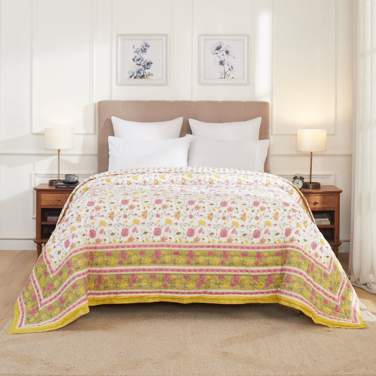 Pond of Lotus Extra Cotton Quilt – Yellow/Green