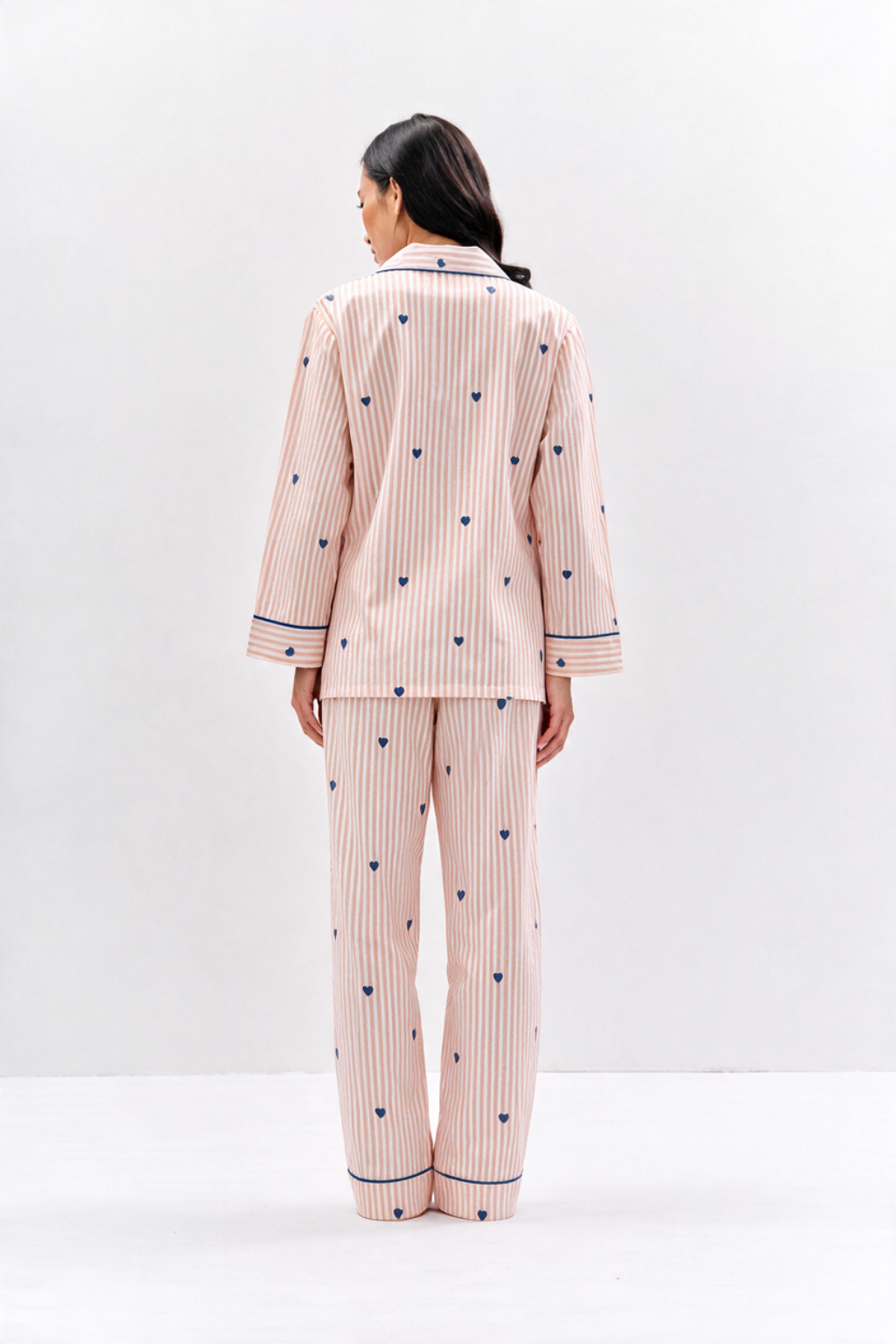 Heart Print Cotton Night Suit Set – Peach