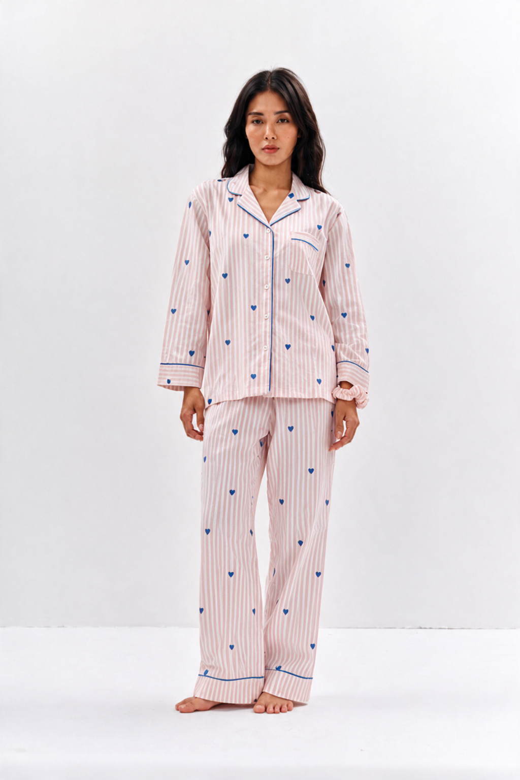 Heart Print Cotton Night Suit Set – Peach