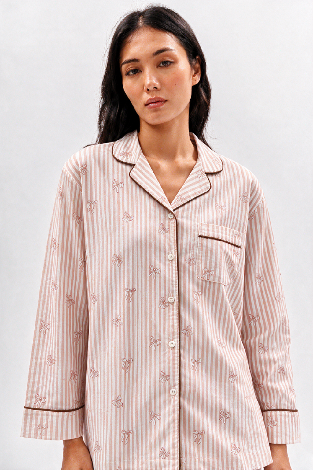 Bow Print Cotton Night Suit Set – Peach