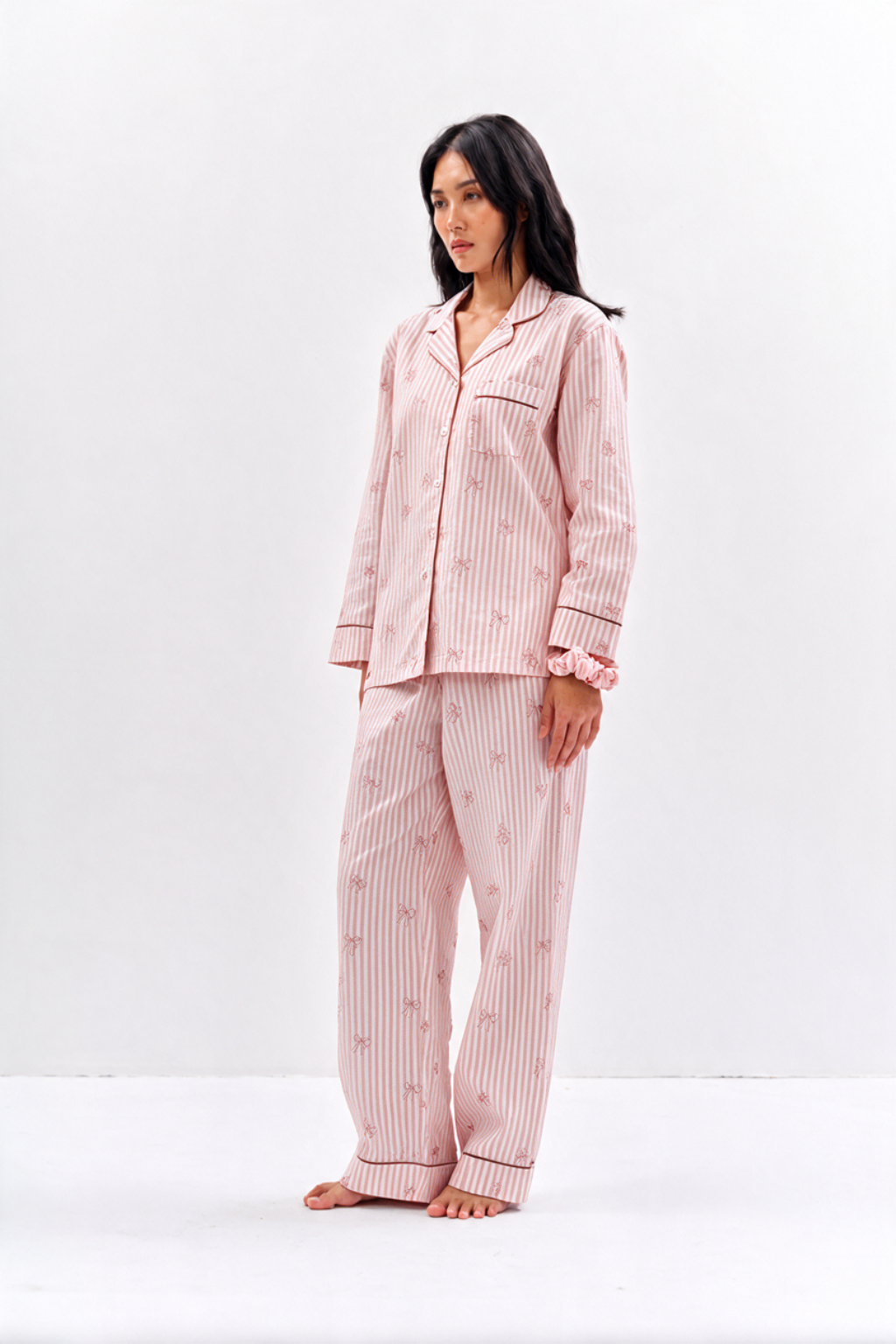 Bow Print Cotton Night Suit Set – Peach