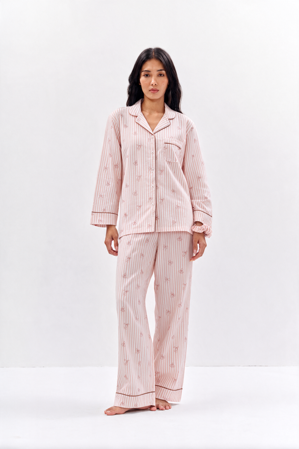 Bow Print Cotton Night Suit Set – Peach