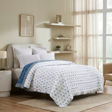 Flax Linen Lightweight Cotton Quilt – Blue/Grey