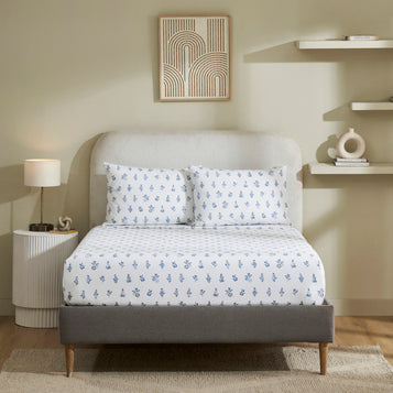 Flax Linen Cotton Bedsheet – Blue/Grey