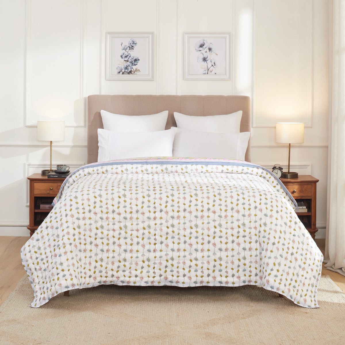Pond of Lotus Lightweight Cotton Quilt – Purple/Blue