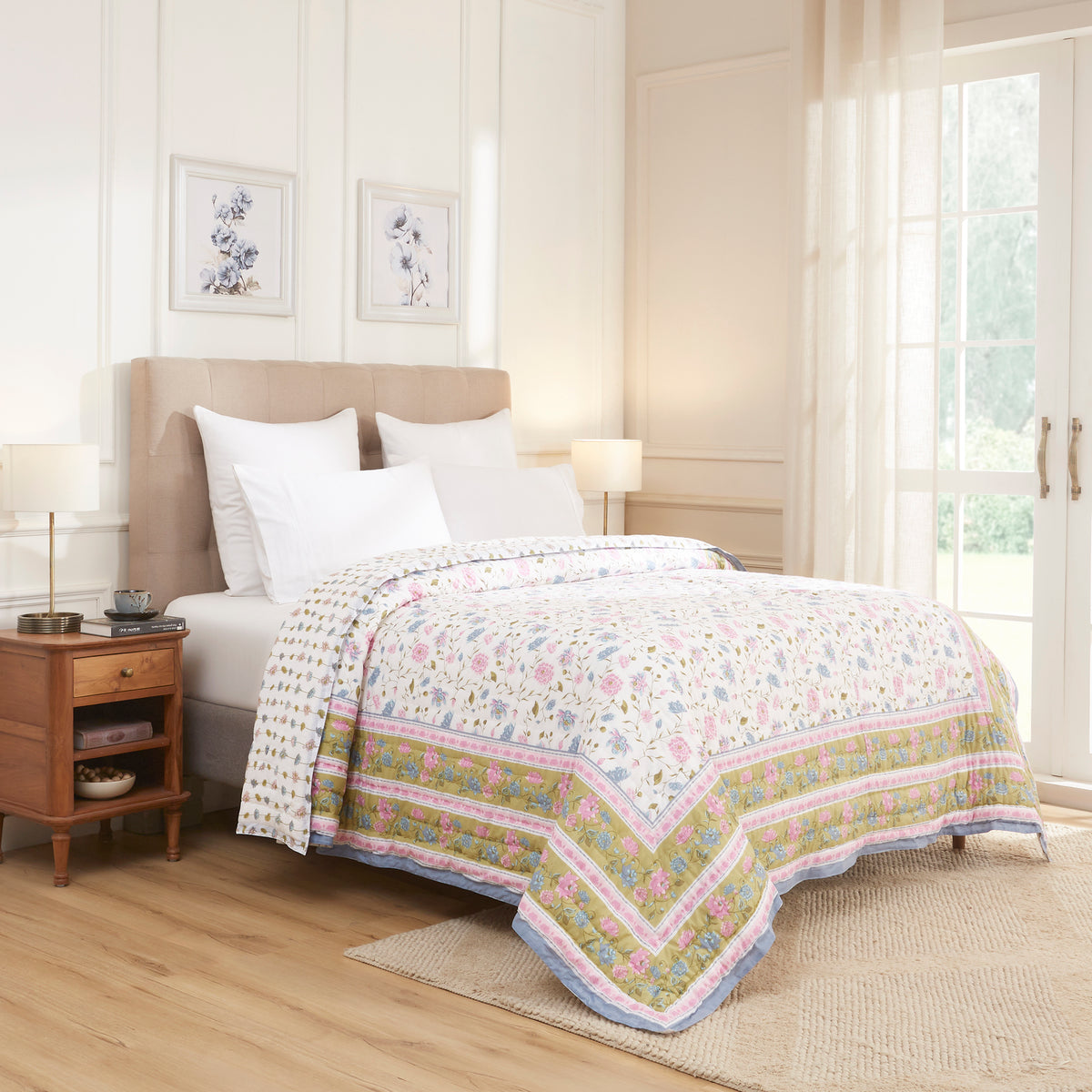 Pond of Lotus Cotton Quilt – Purple/Blue