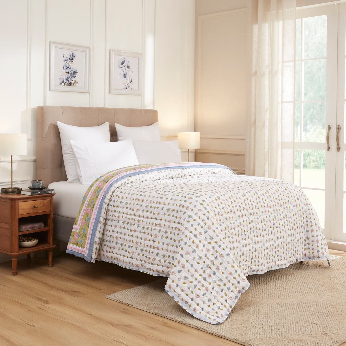 Pond of Lotus Extra Cotton Quilt – Purple/Blue