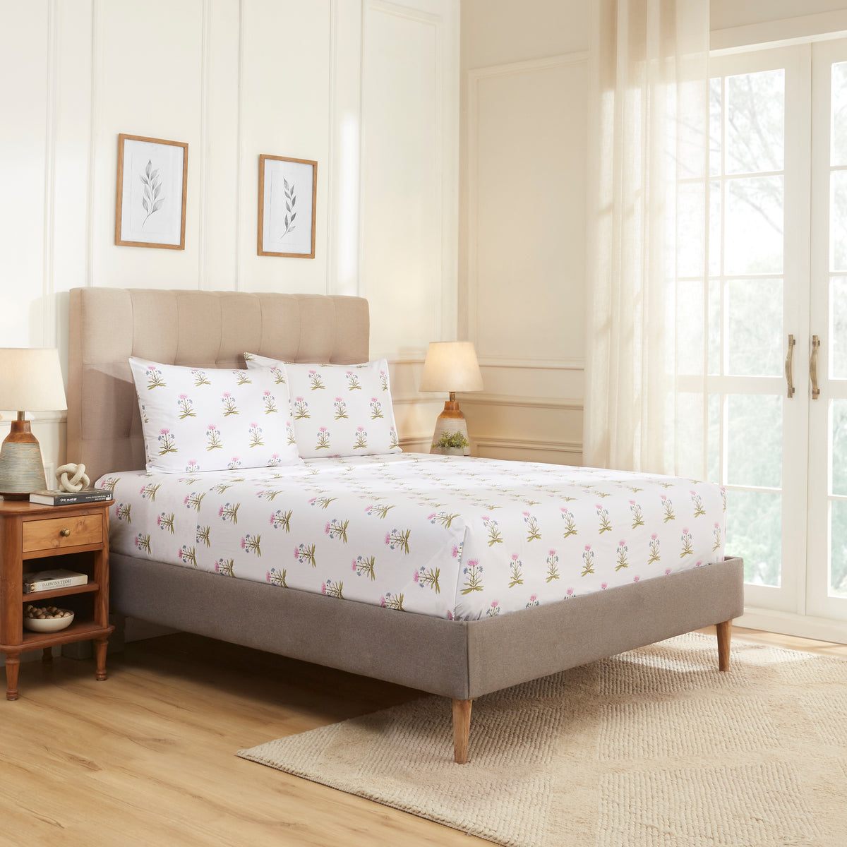 Pond of Lotus Cotton Bedsheet – Purple/Blue
