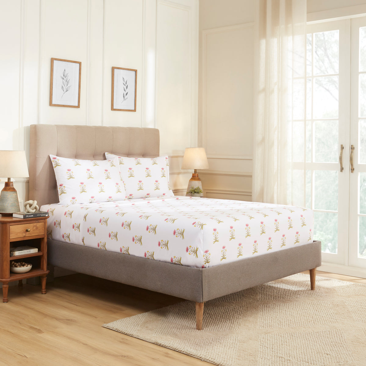 Pond of Lotus Cotton Bedsheet – Yellow/Green