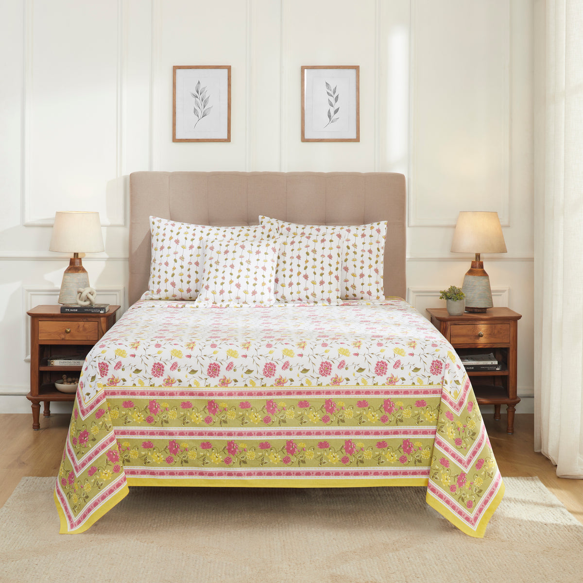 Pond of Lotus Cotton Bedcover – Yellow/Green