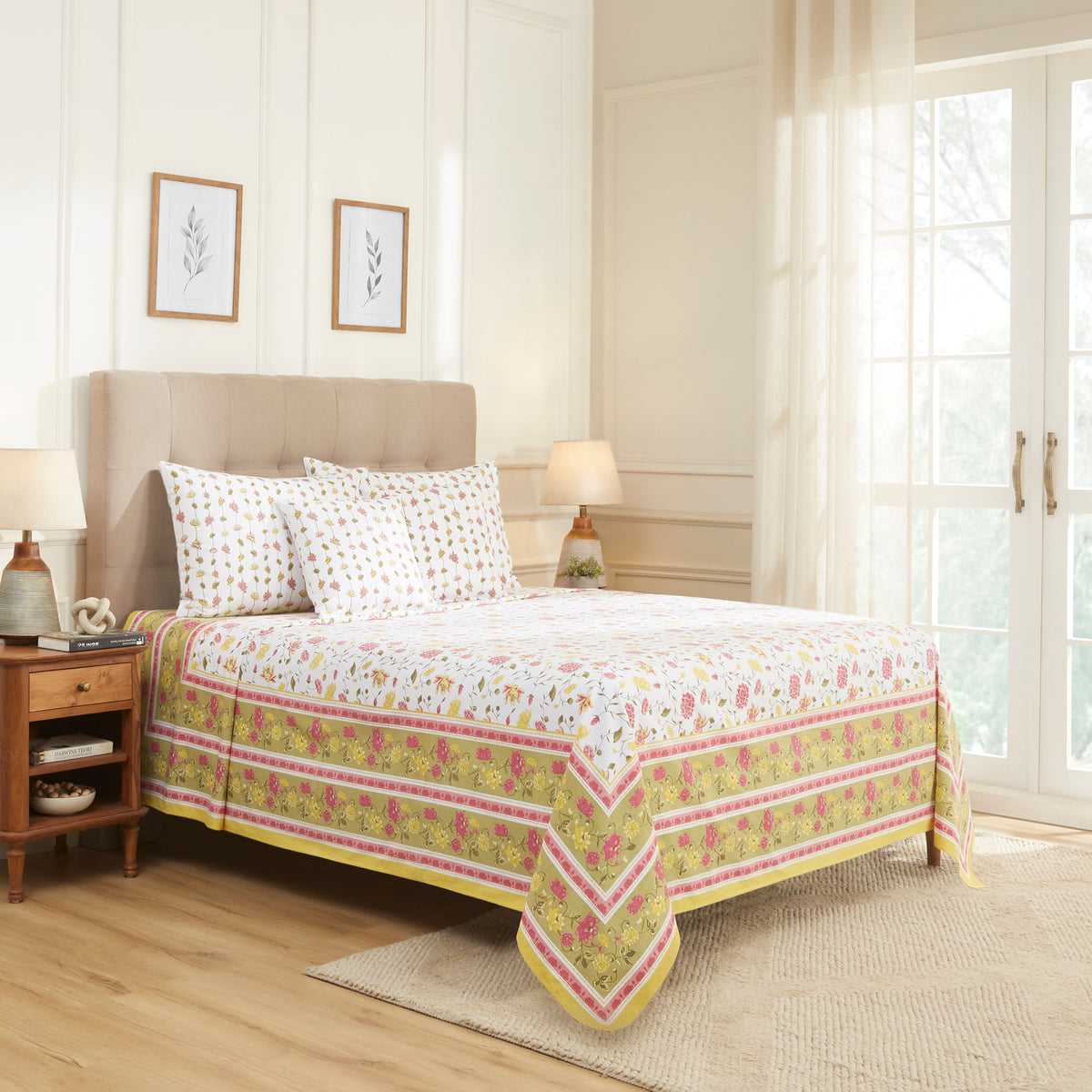 Pond of Lotus Cotton Bedcover – Yellow/Green