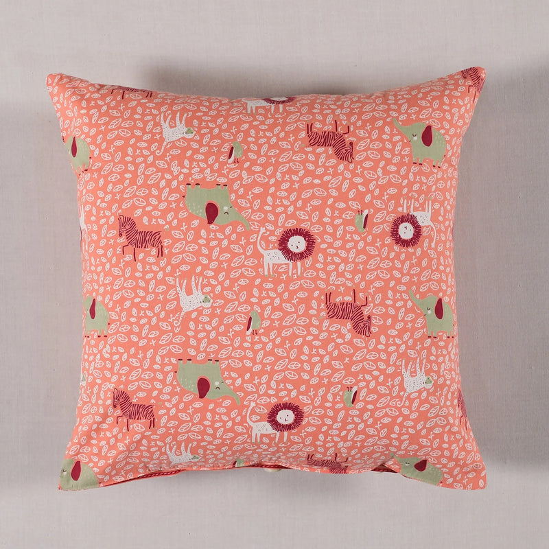 Jungle Safari/Stripes Peach Cotton Cushion Cover
