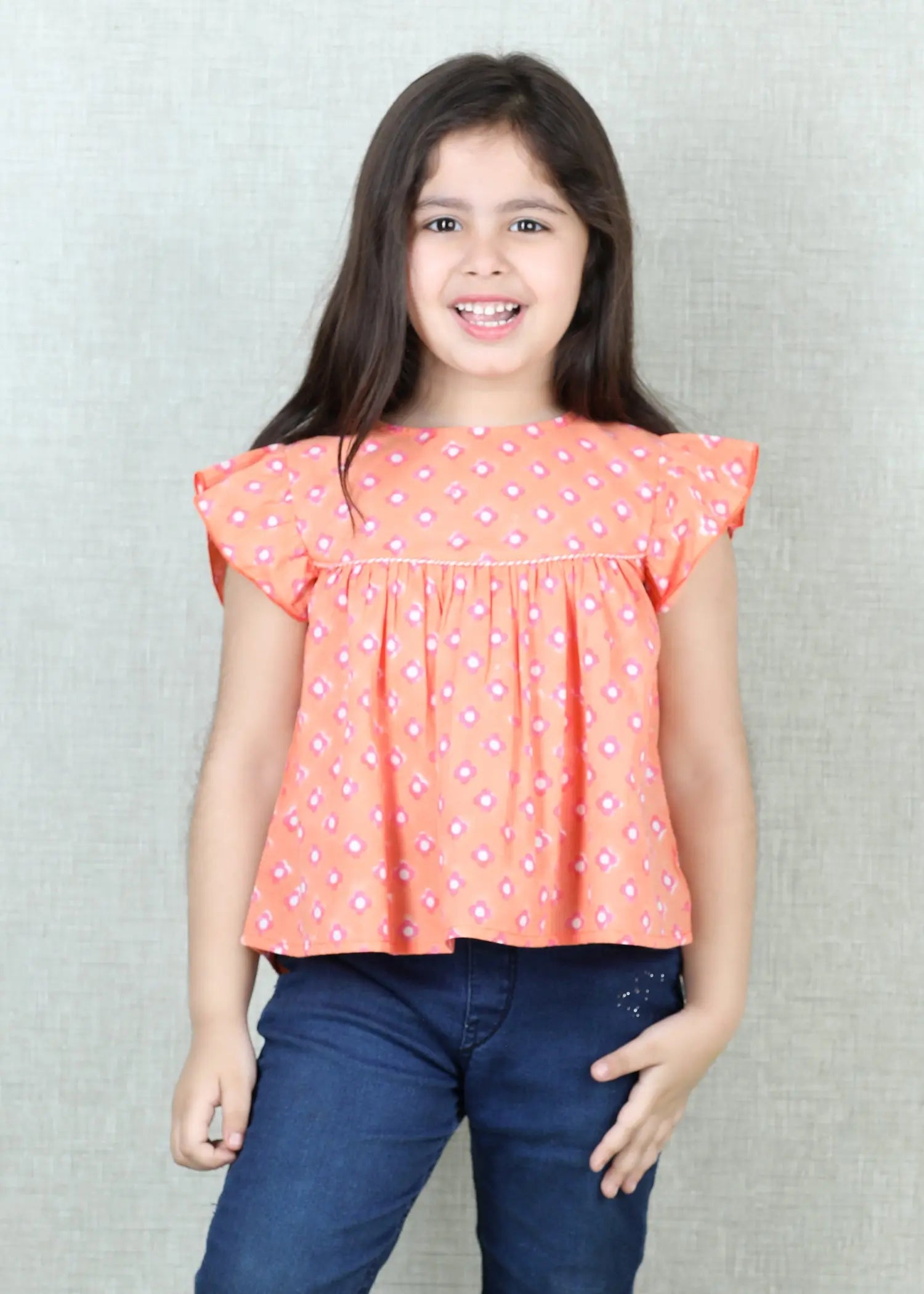 Peach Cotton Vrishti Top Girls (6 Months -12 Yrs)