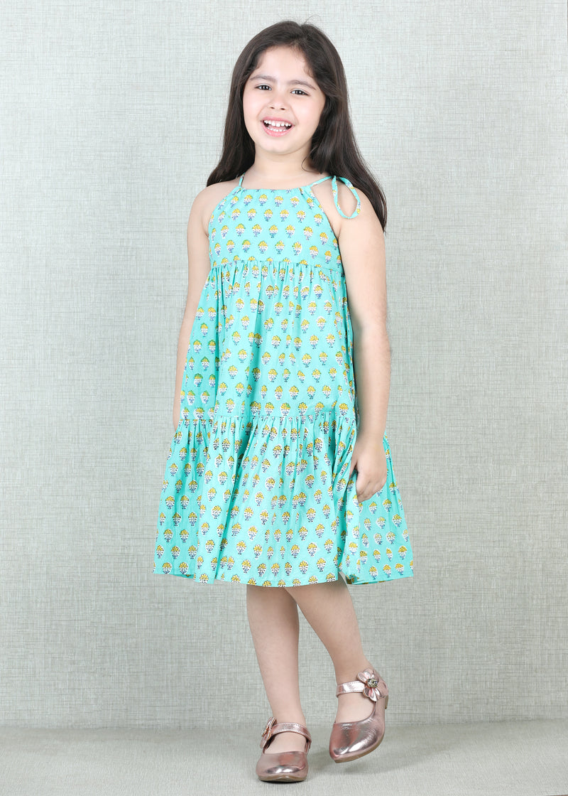 Aqua Cotton Nia-Tiered Dress Girls (2- 9 Yrs)