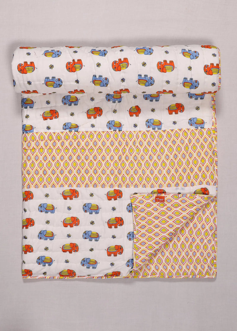 Bholu Hathi Blue/Orange Cotton Quilt Baby