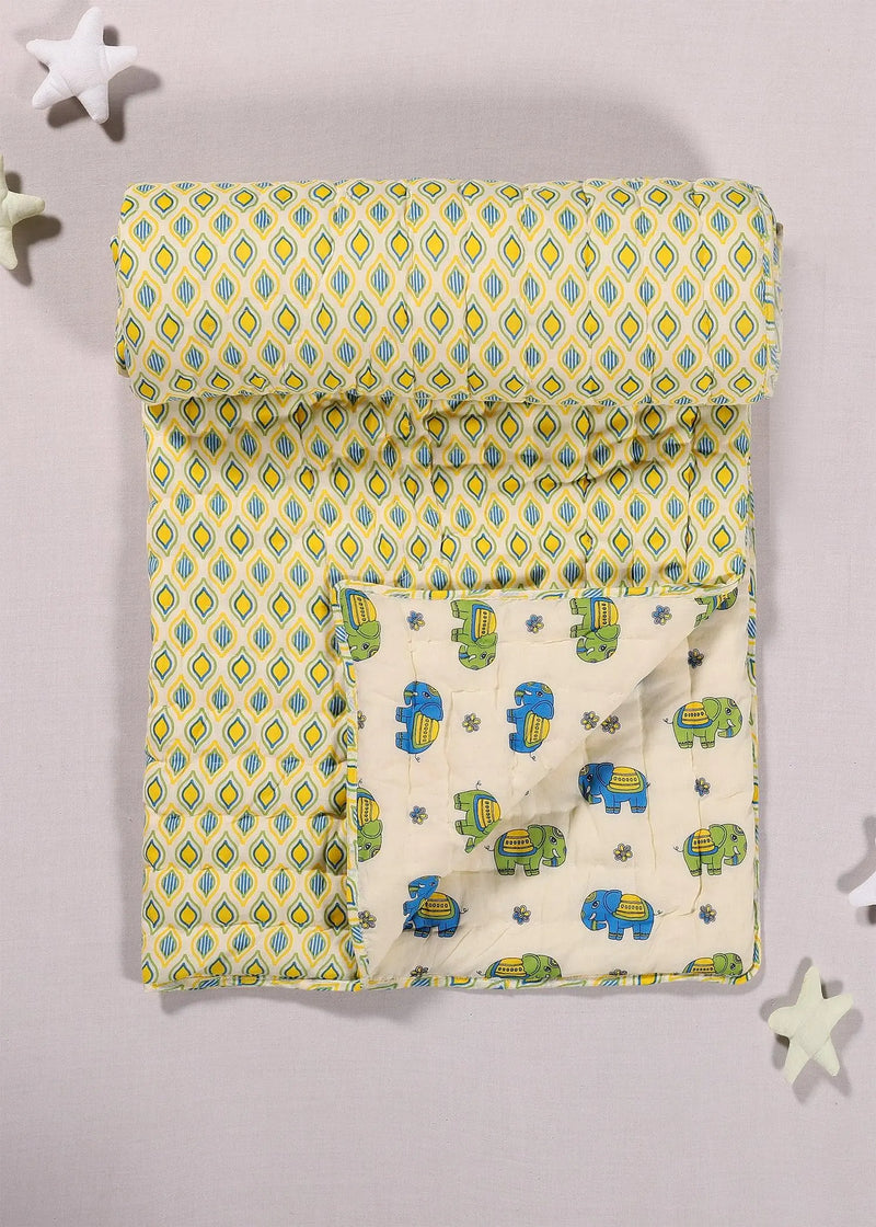 Bholu Hathi Blue/Green Cotton Quilt Baby