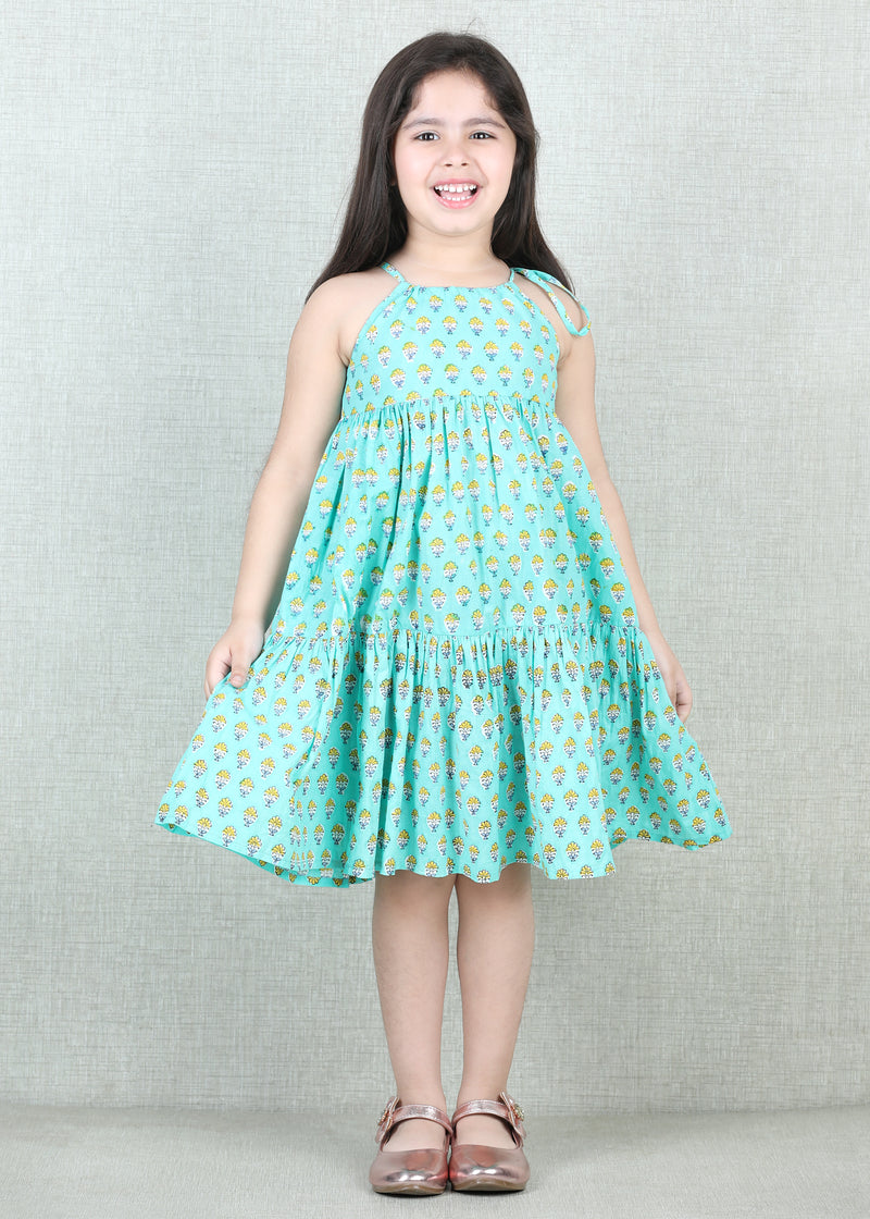 Aqua Cotton Nia-Tiered Dress Girls (2- 9 Yrs)
