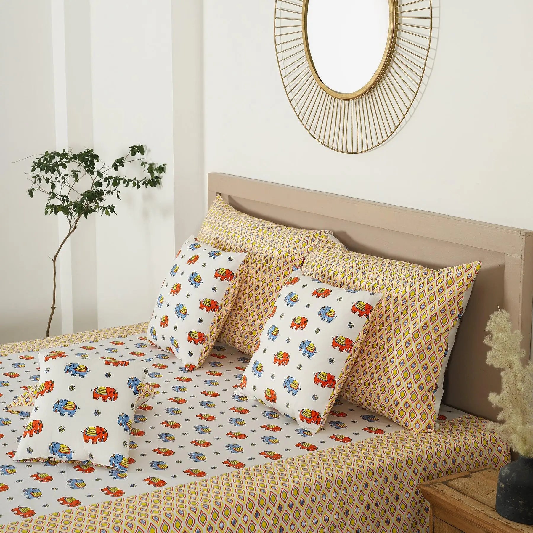 Bholu Hathi Blue/Orange Cotton Double Bedcover Cover Kids