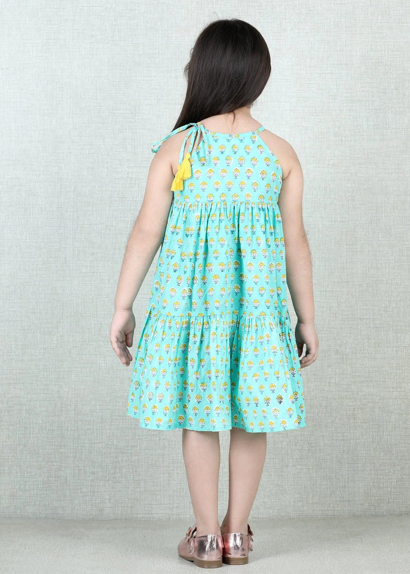 Aqua Cotton Nia-Tiered Dress Girls (2- 9 Yrs)