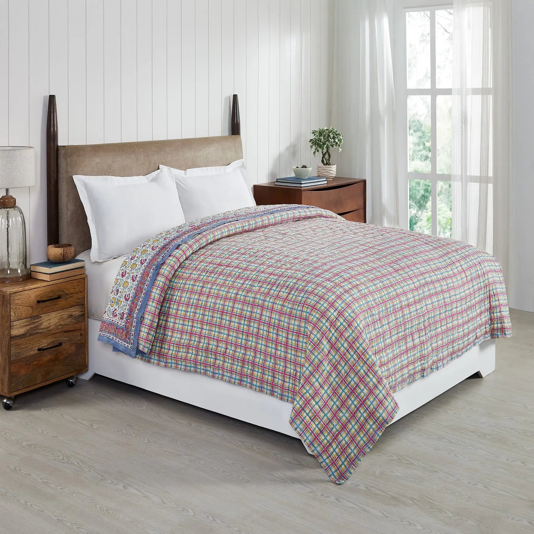 Eva Jaal Blue & Multi Hand Block Printed Extra Cotton Quilt