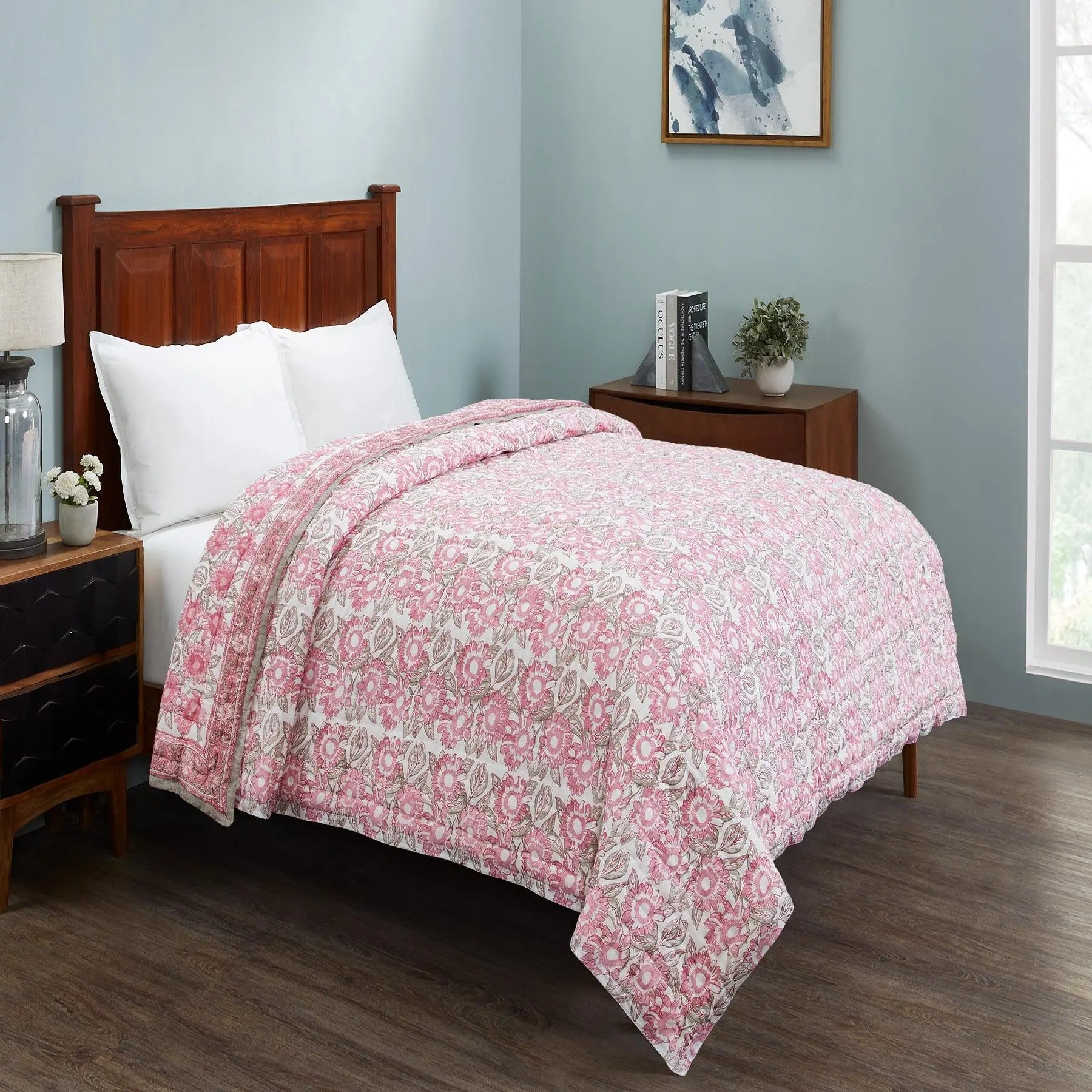 Provencal Lilac Hand Block Print Lightweight Cotton Quilt