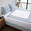 Zinnat Blue Hand Screen Print Cotton Bedsheet with Pillow Cover