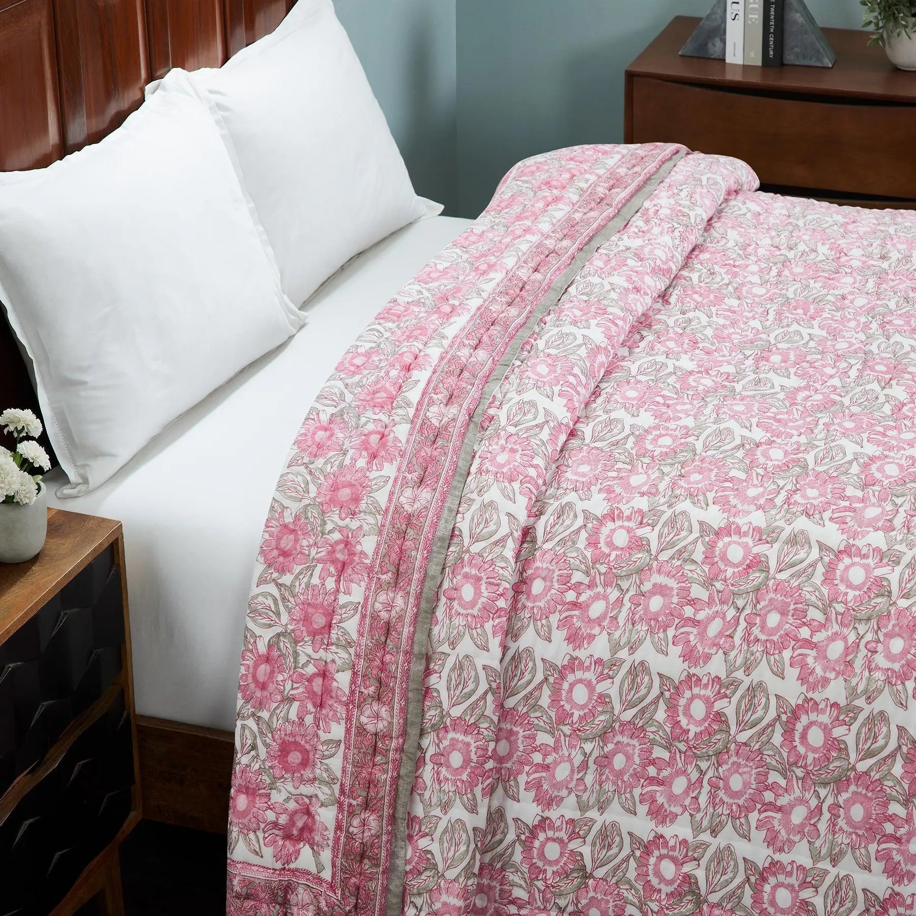 Provencal Lilac Hand Block Print Lightweight Cotton Quilt