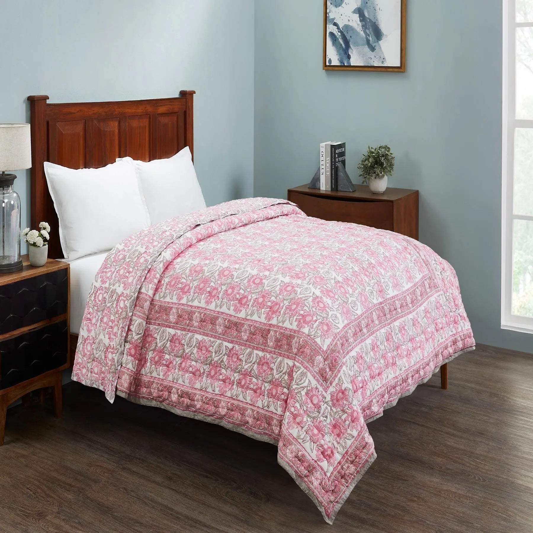 Provencal Lilac Hand Block Print Lightweight Cotton Quilt