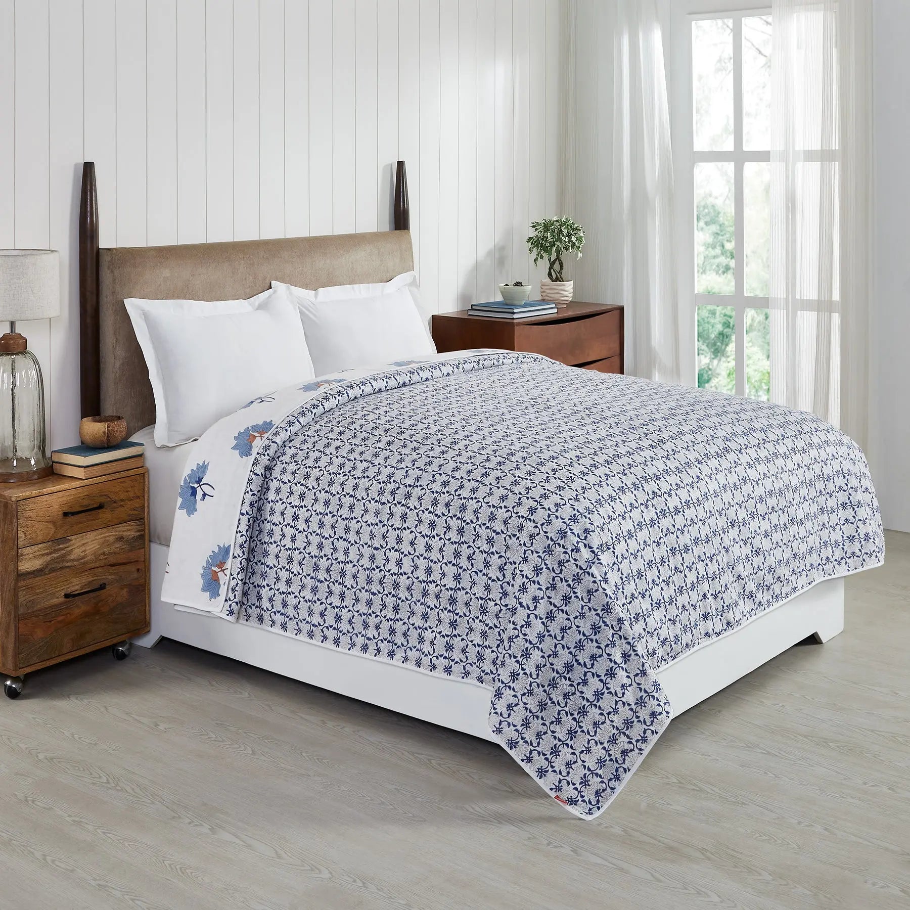 Peonia Blue Hand Block Printed Cotton Dohar