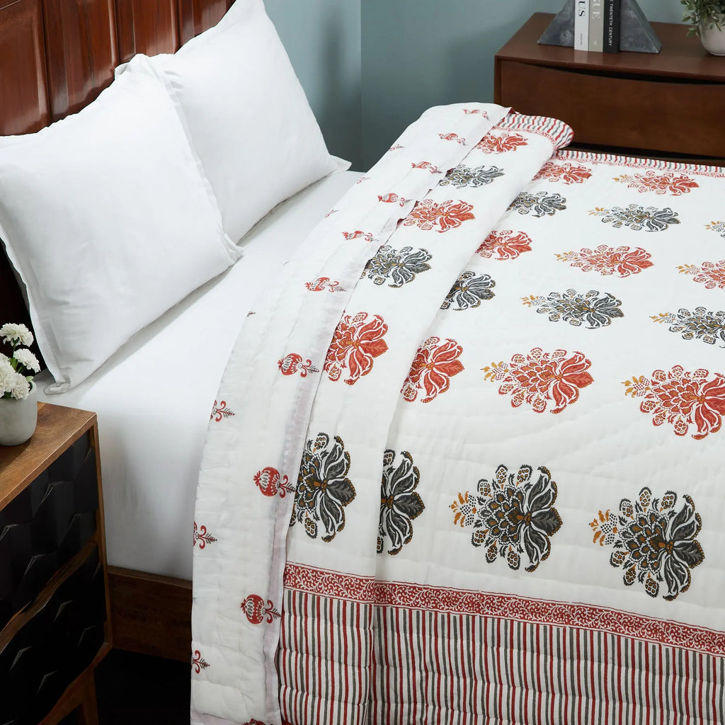 Raavi Boota Black & Red Hand Block Print Cotton Quilt