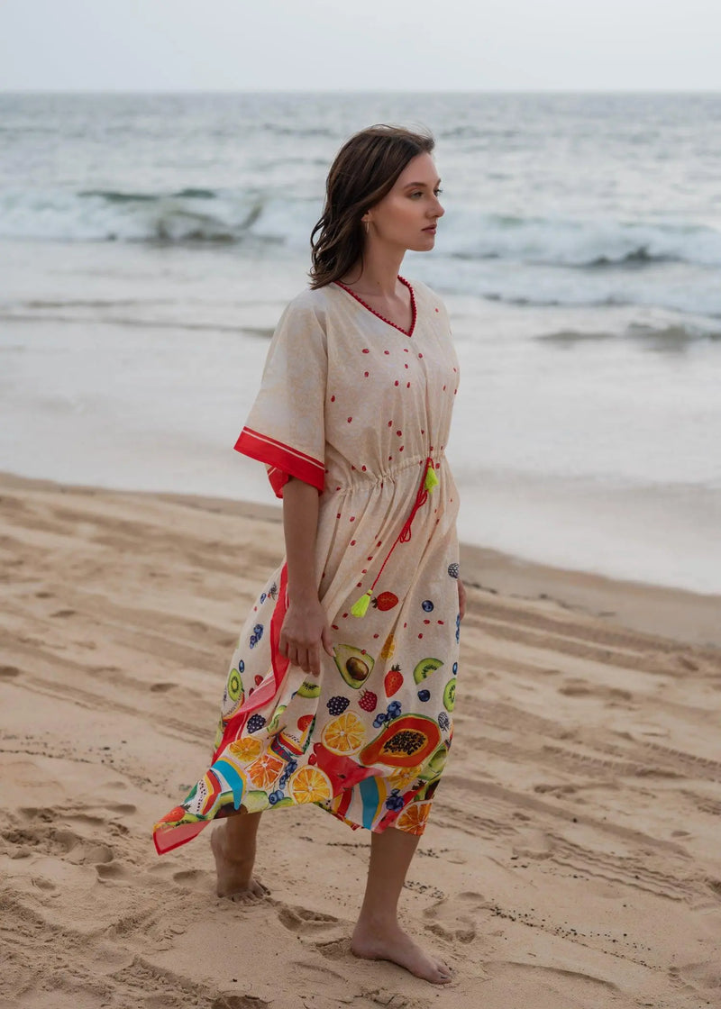 Peach Fruit Punch Long Cotton Kaftan