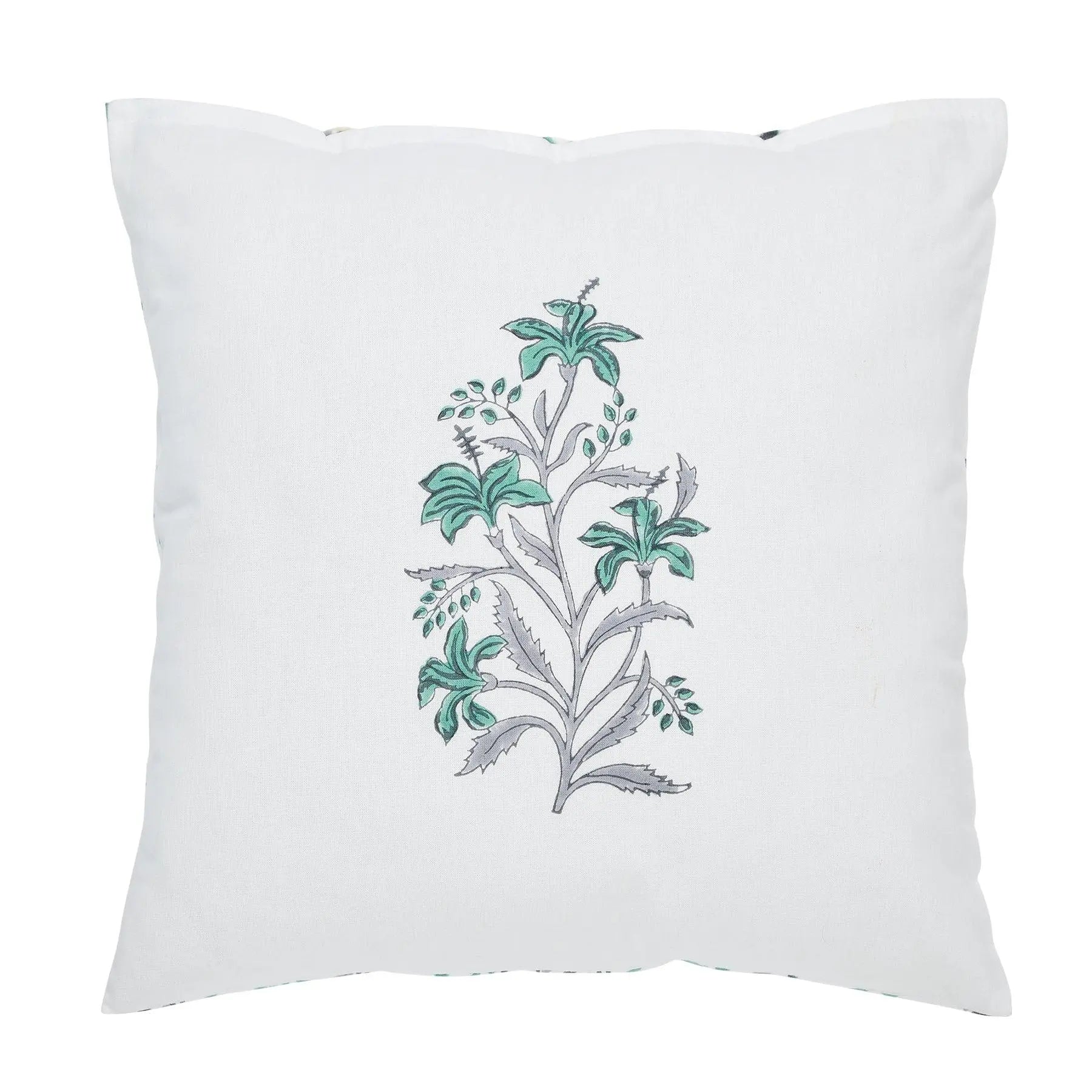 Umang Sea Green & Grey Hand Block Printed Cotton Cushion Cover