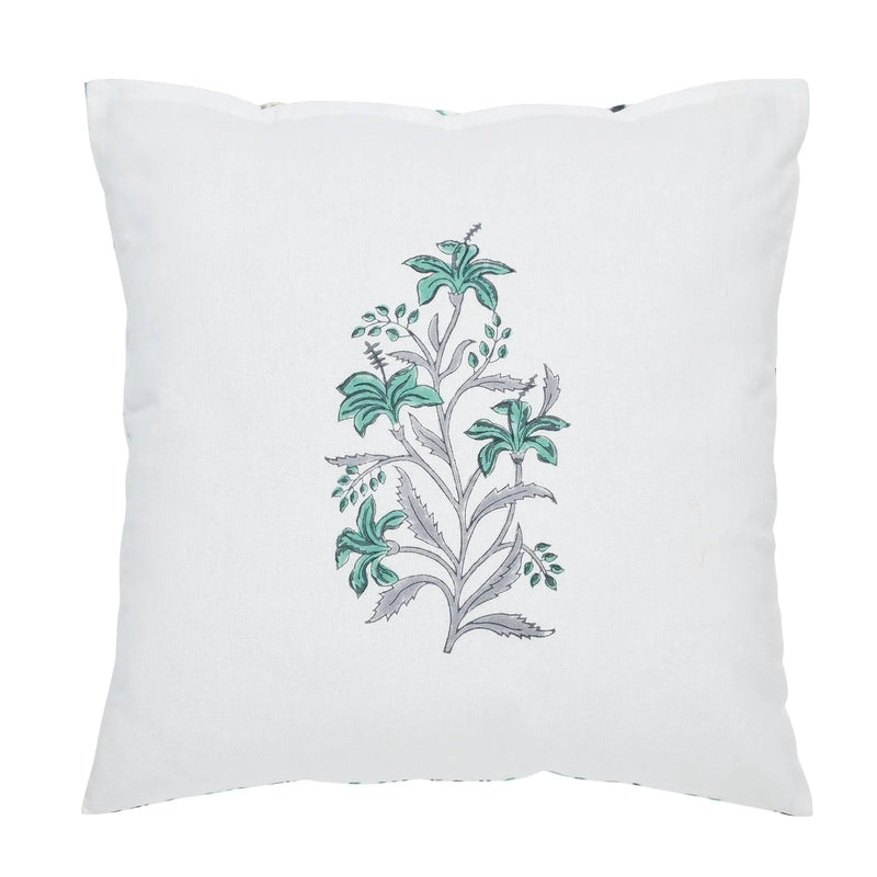 Umang Sea Green & Grey Hand Block Printed Cotton Cushion Cover