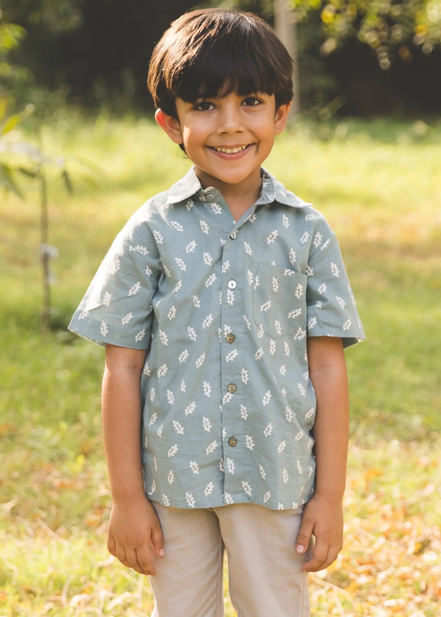 Oak Green Cotton Half Sleeves Shirt (2-12 Years)