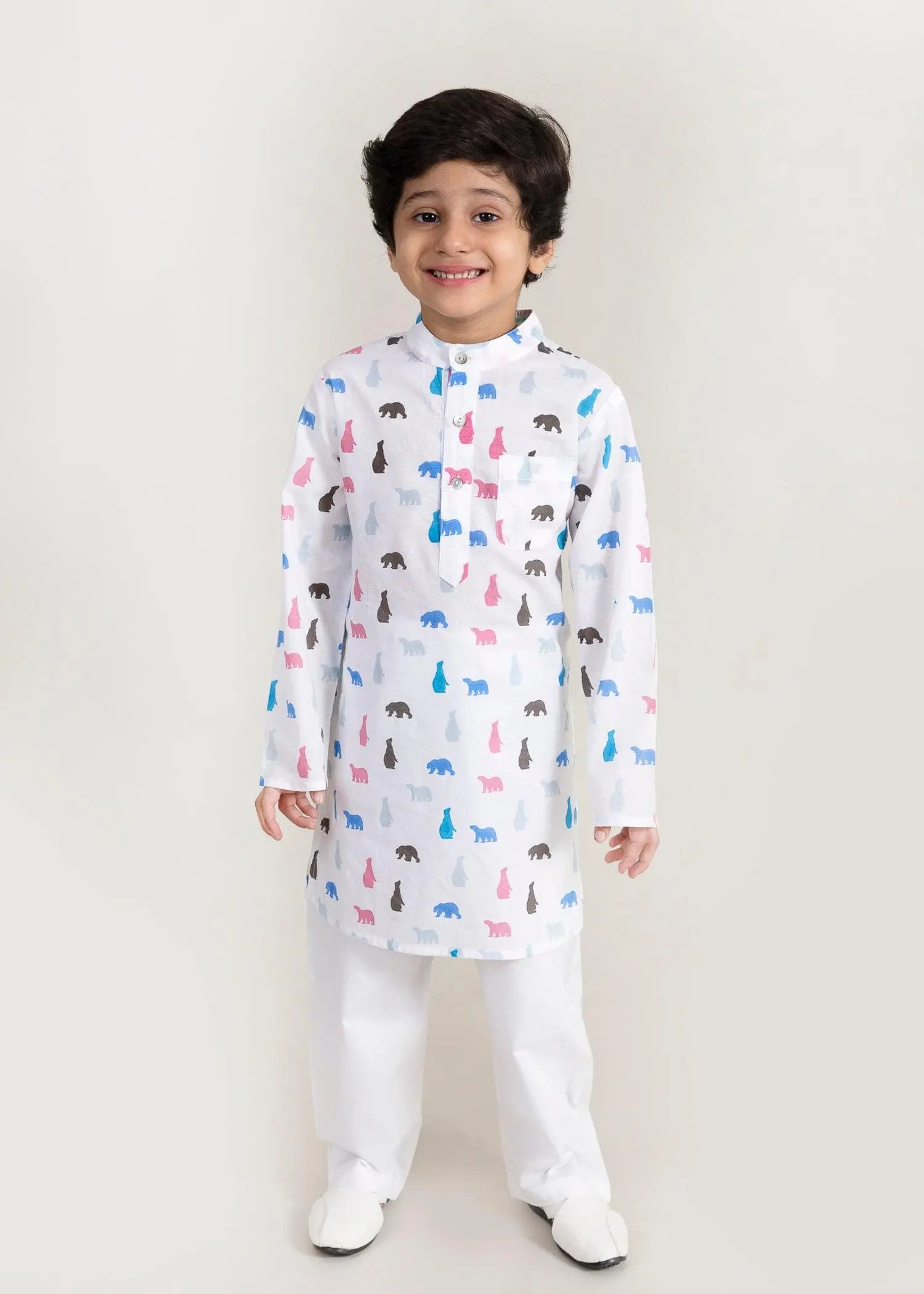Bear White Cotton Kurta Boy (6 Months to 12 Years)