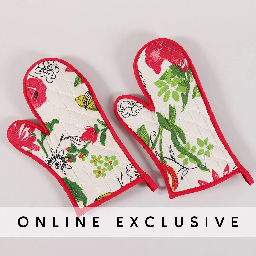 Butterfly Pink & Green Cotton Oven Gloves