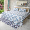 Blue Color Hand Block Printed Katha Bedcover with 2 Pillow Covers