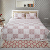 Pink Color Hand Block Printed Katha Bedcover with 2 Pillow Covers