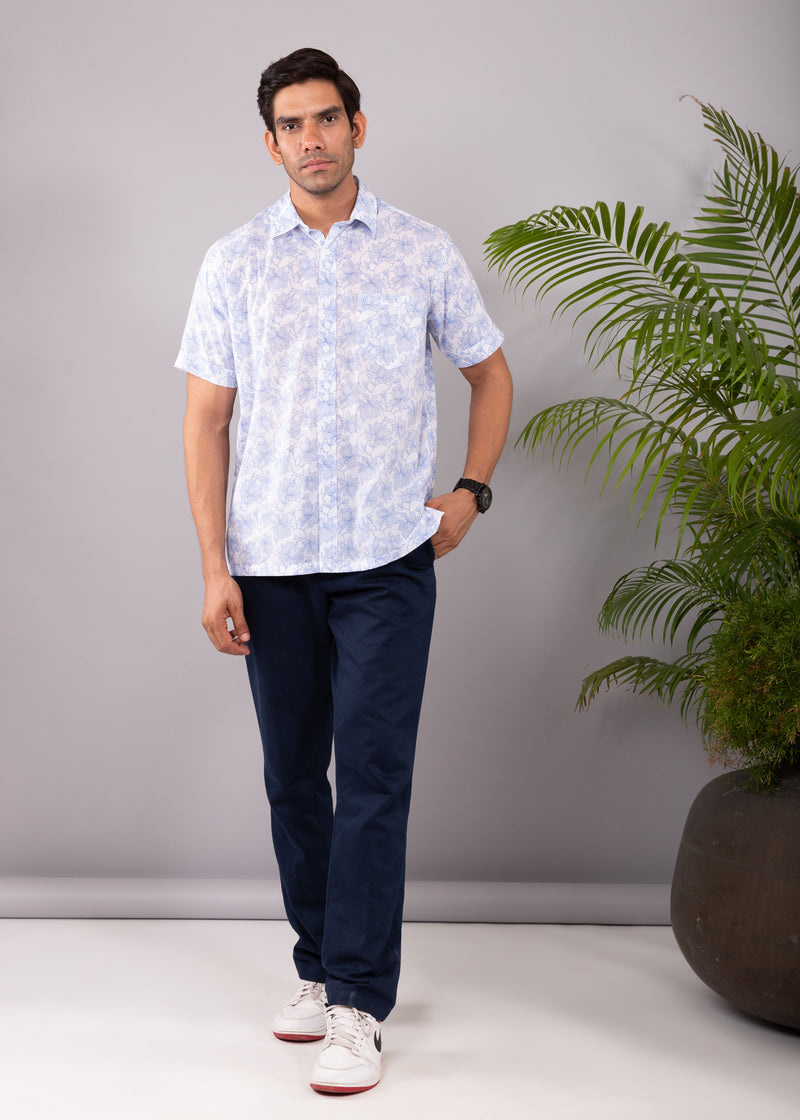 Pacific Blue Regular Cotton Half Sleeves Shirt