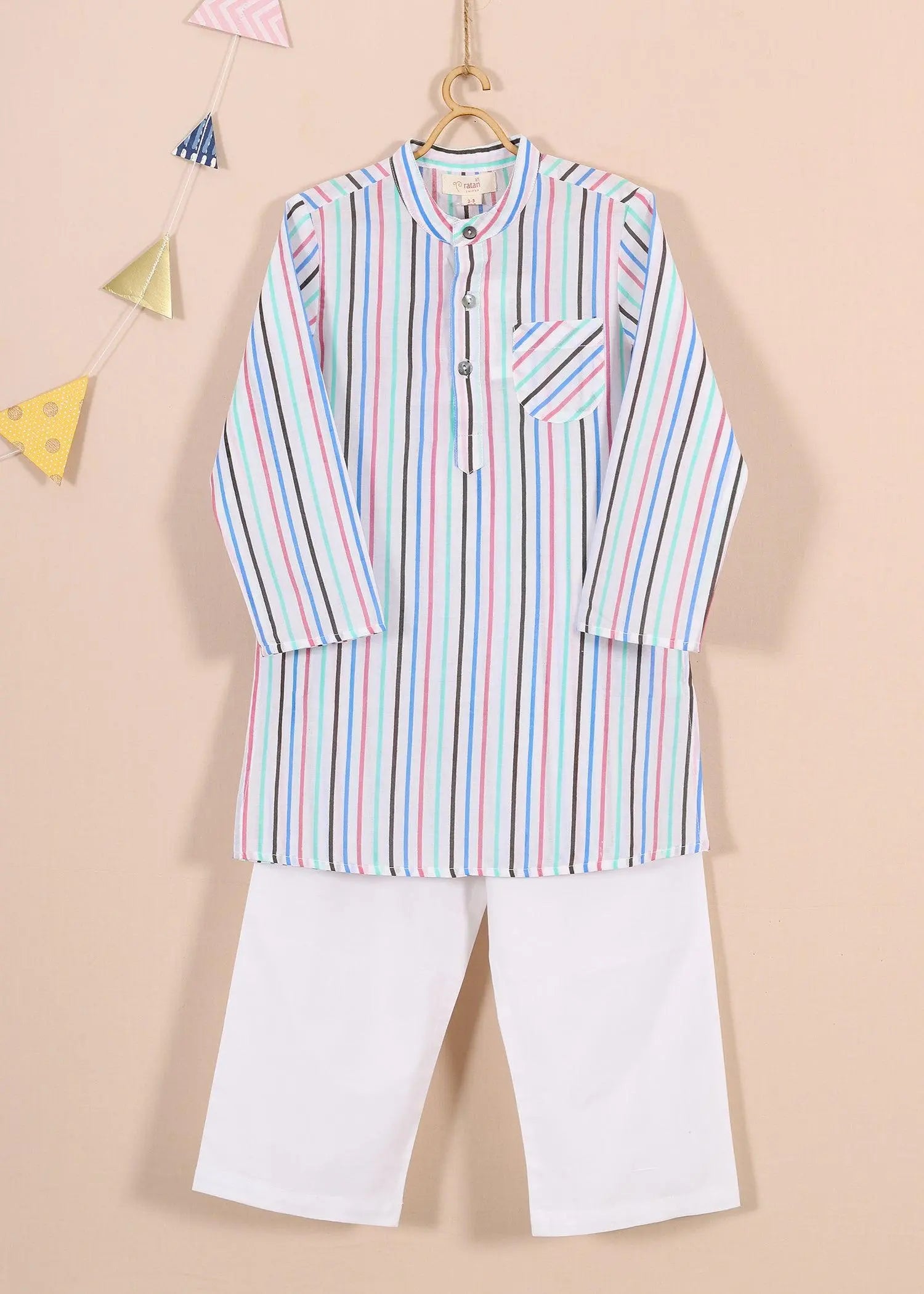 Stripes Yellow Cotton Kurta Boy  (2 Years to 12 Years)