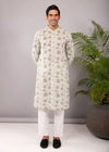 Cream Regular Cotton Full Sleeve Chinese Collar Long Kurta