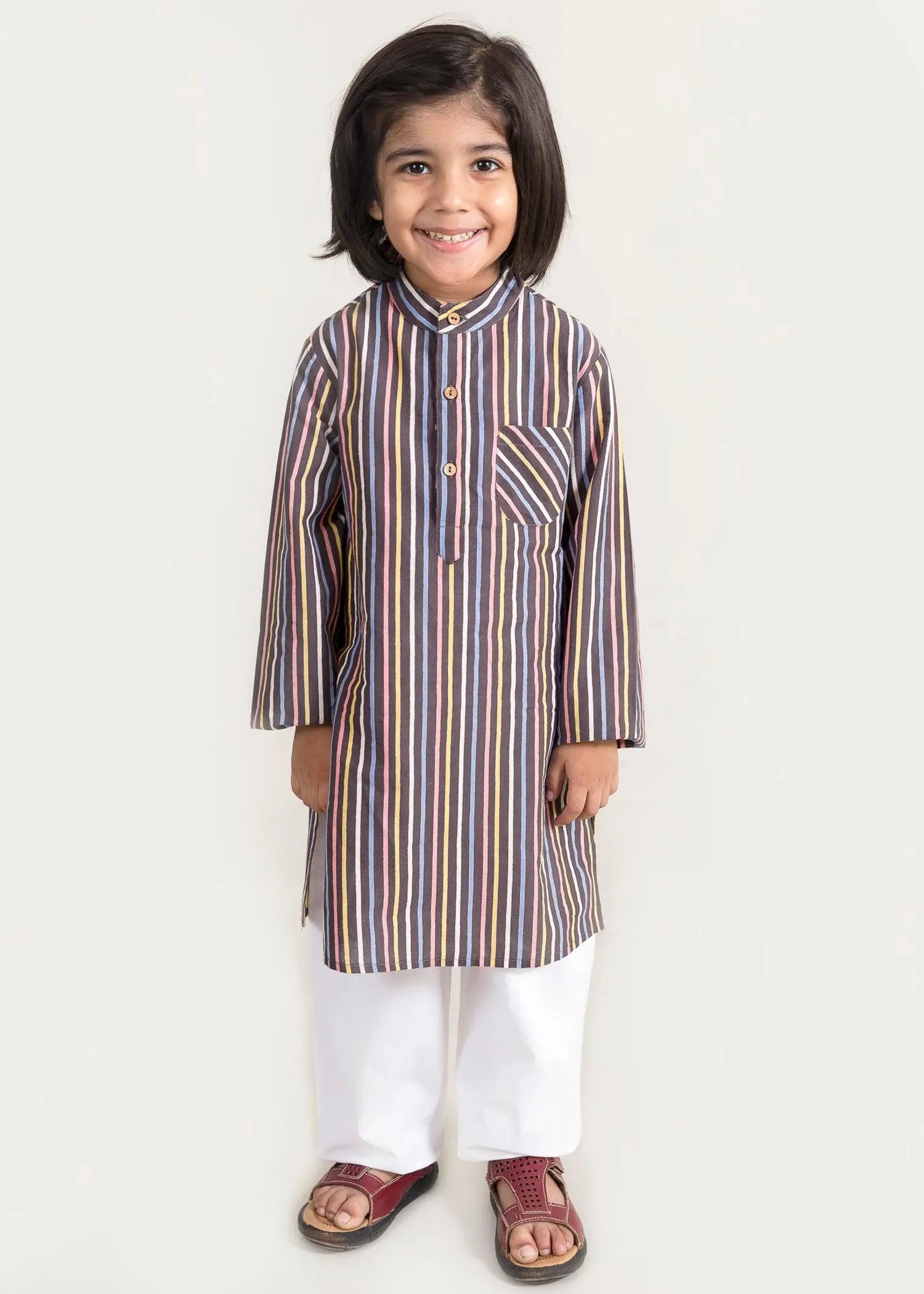 Stripes Brown Cotton Kurta Boy (2 Years to 12 Years)
