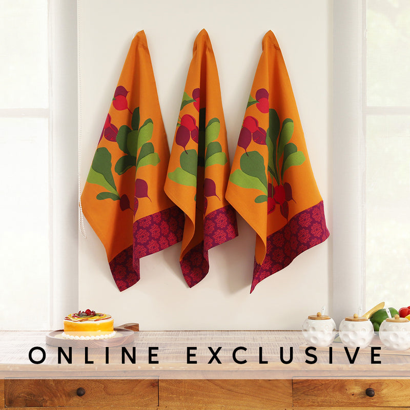 Onion Orange Cotton Kitchen Towel Set of 3