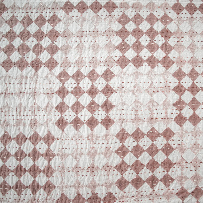 Pink Color Hand Block Printed Katha Bedcover with 2 Pillow Covers