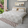 Beige Color Hand Block Printed Katha Bedcover with 2 Pillow Covers