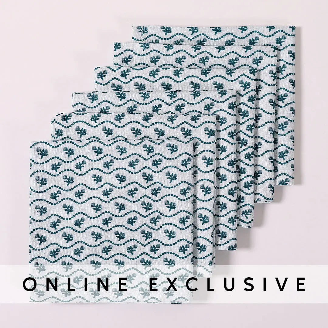 Indigo Blue Cotton Printed Cocktail Napkin Set of 6