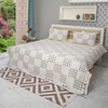 Beige Color Hand Block Printed Katha Bedcover with 2 Pillow Covers